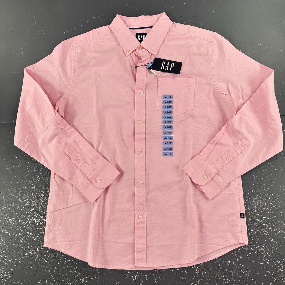 GAP Shirt Mens Large Pink Chambray Oxford Long Sleeve Dress NWT